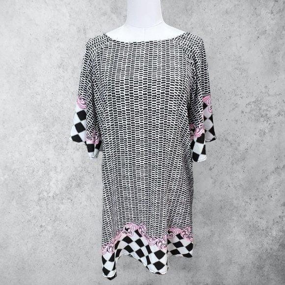 Retro Disco Chic Mod Print Checkered Dress in Black White and Pink - Picture 1 of 10